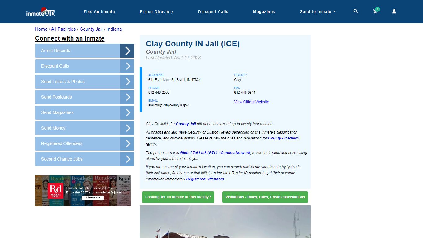 Clay County IN Jail (ICE) - Inmate Locator - Brazil, IN